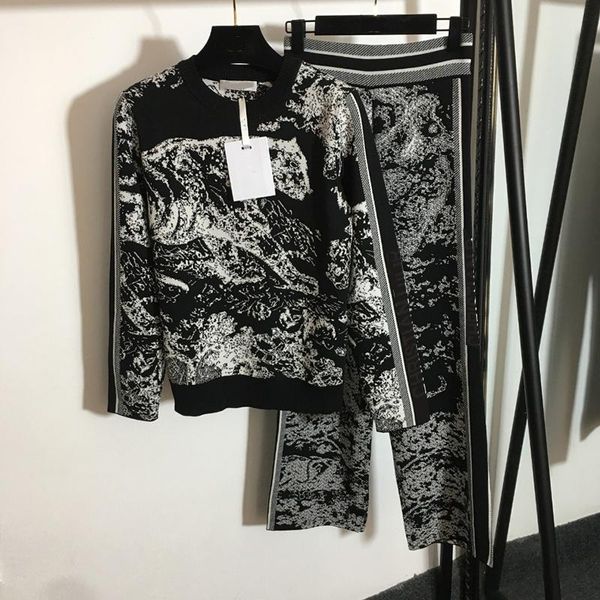 

baroque tracksuit sets women luxury two piece pants classic letter jacquard lady casual sport suit set, White