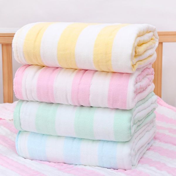 

blankets & swaddling baby blanket born swaddle children bath towel yarn dyed color stripe diapers class a 6 layer combed gauze high density