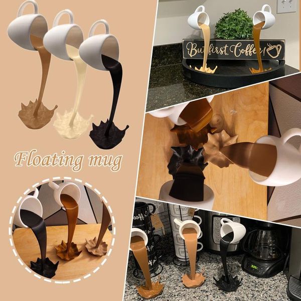 

mugs 2021 floating coffee cup mug sculpture kitchen decor pouring spilling splash creative tazas home decoration