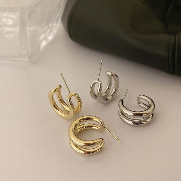 

hoop & huggie srcoi fashion double-layer metal earring simple geometric curved for women girl party trendy jewelry gifts 2021, Golden;silver