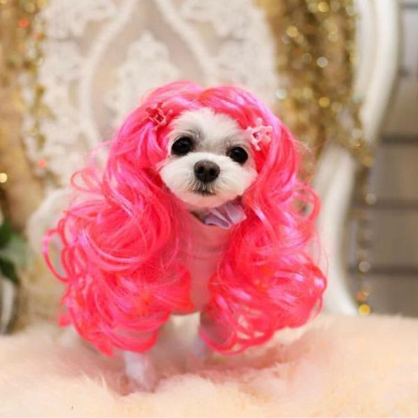 

cat costumes [mpk wigs] pink wig, pet funny curly hair for pets