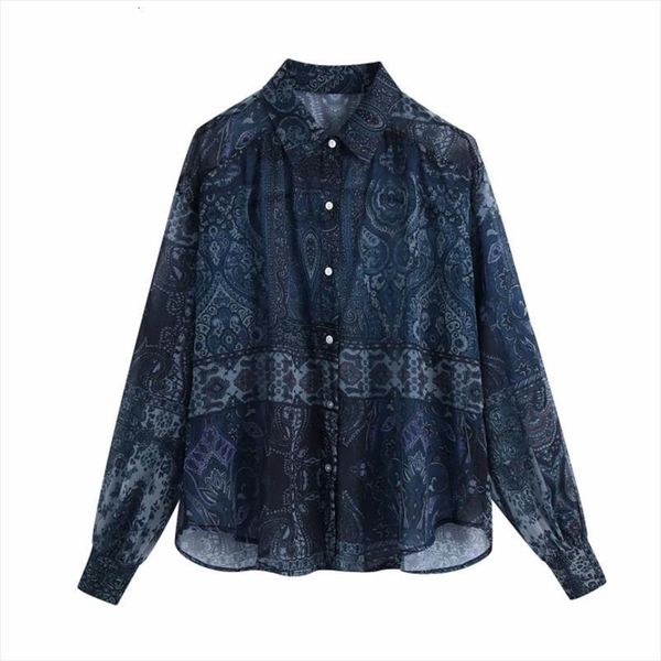 

spring vintage paisley printing womens shirts chiffon long sleeve casual lady loose blusas s8673, White