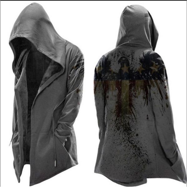 

men's trench coats 2021 european and american cloak simple casual hooded drawstring sweater, Tan;black