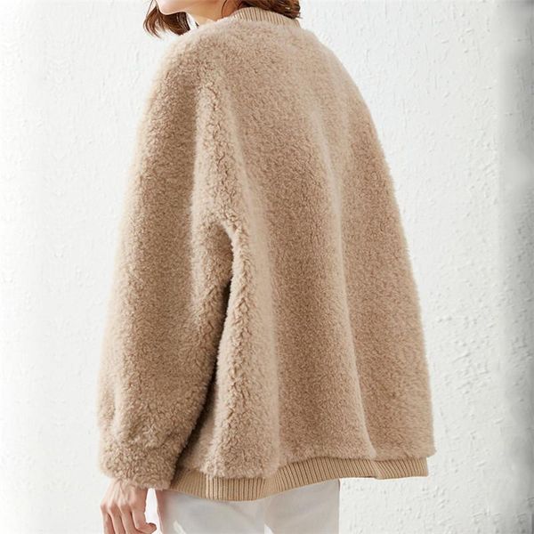 

women's fur & faux off season sheep shearing integrated coat short cardigan grain lamb wool fashion, Black