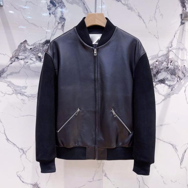 

men's jackets andonaimi 2021 sheep leather casual baseball collar jacket color block women's, Black;brown