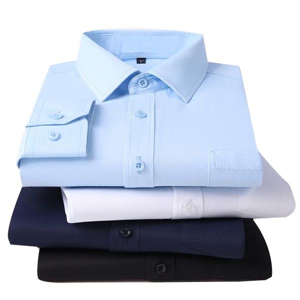 

work office men's dress shirt solid color cotton black white light blue chemise homme male business casual long sleeved shirts, White;black