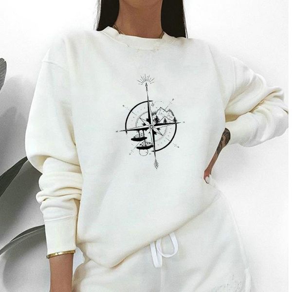 

women's hoodies & sweatshirts the world in compass harajuku printed winter women casual indoor warm sweatshirt loose cozy coat, Black