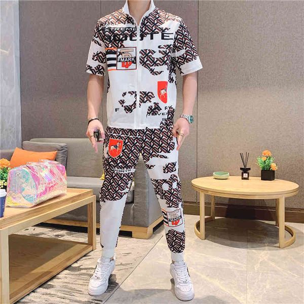 

hoodies summer short cardigan letter fashion impression male suit, Black