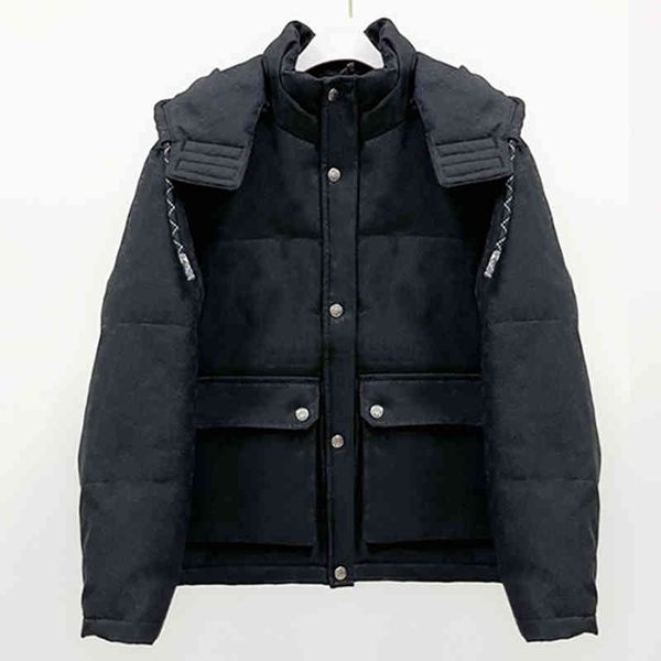

designer mens down coats jacket thicken winter fashion warm jacquard nylon stitching coat hood drawstring letter two different styles of, Black