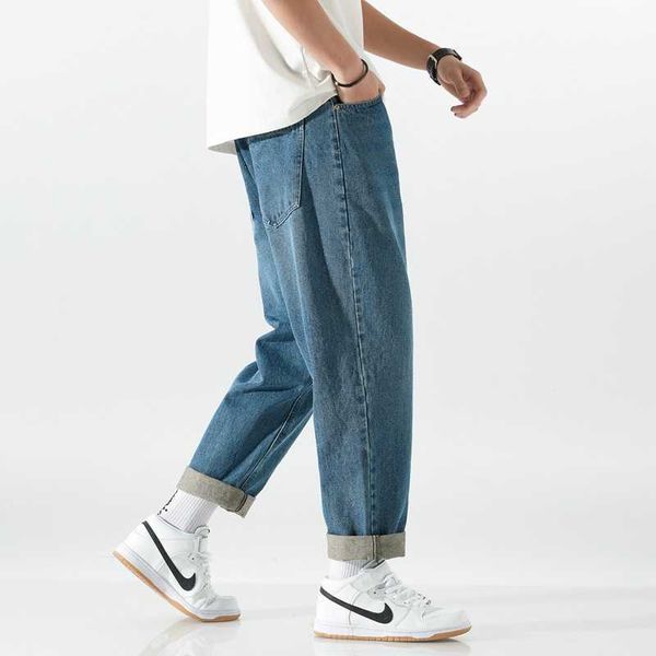 

men's jeans loose wide leg straight tube 2021 spring and summer fashion brand trend casual long pants wear, Blue