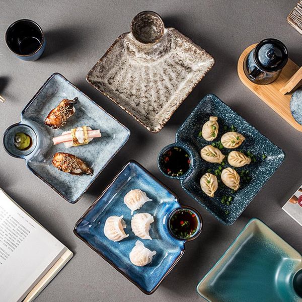 

dishes & plates japanese ceramic dumpling plate with vinegar tableware, simple and creative household division sushi, shrimp fries