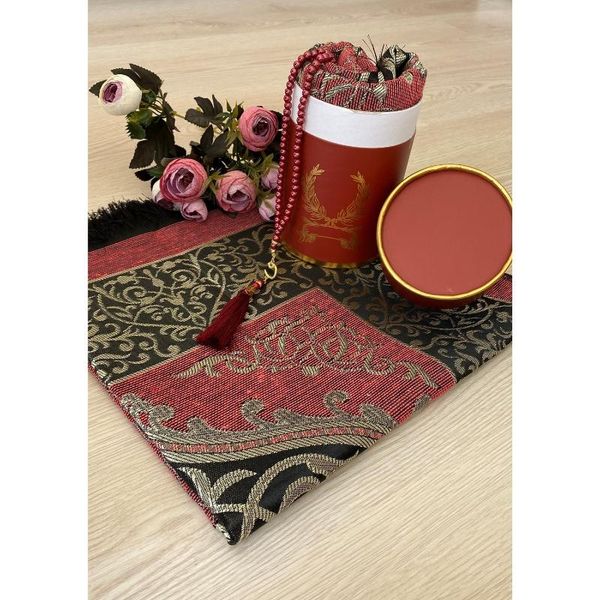 

carpets red muslim prayer rug rosary islamic lux portable mats gift set ramadan 2021 taffeta mawlid box style blanket