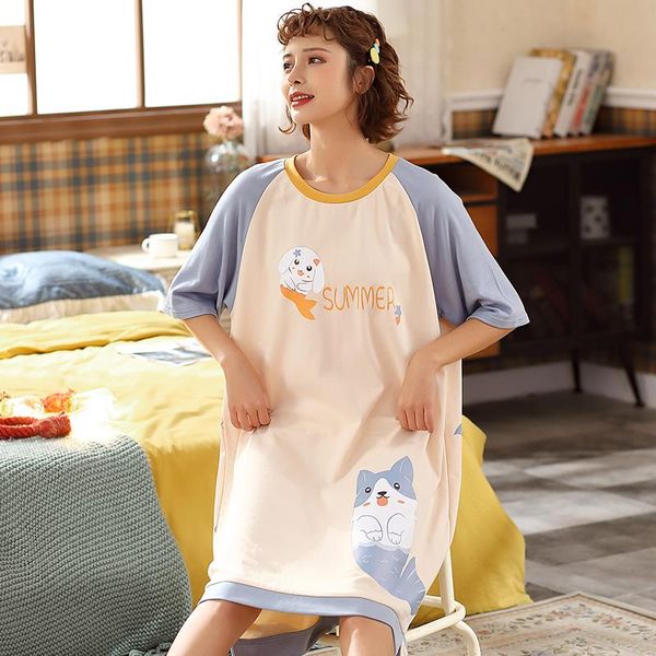 

women's sleepwear for women nightgowns dressing gown summer nightdress cotton nighty sleepshirt plus size pijamas pyjama cute cartoon, Black;red