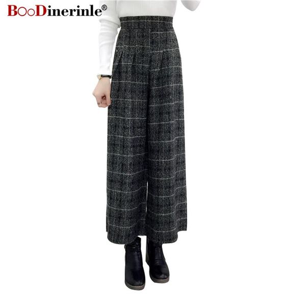 

women's pants & capris autumn warm cotton wide-leg women high waist loose straight plaid trousers plus size office wear boodinerinle, Black;white