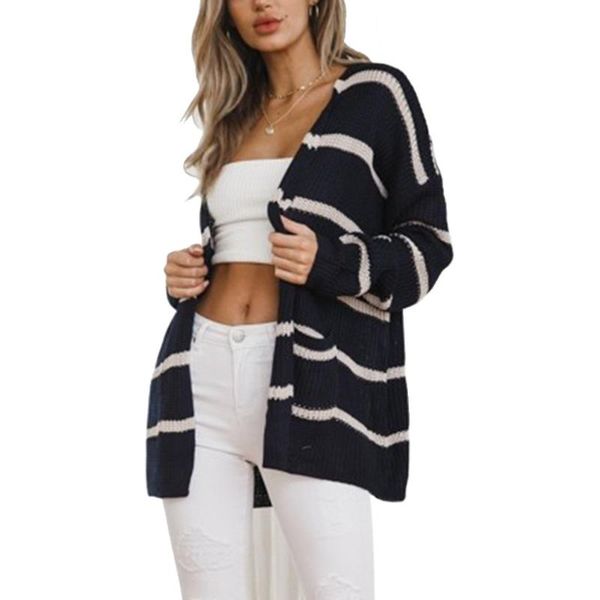 

women's sweaters [lakysilk]long sleeve striped female cardigan loose v-neck knitted long sweater casual winter plus size black lady coa, White;black
