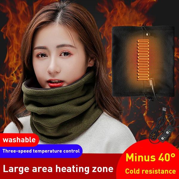 

winter cycling headwear fleece neck thermal windproof heating scarf face mask camping hiking hunting electric heated caps & masks, Black