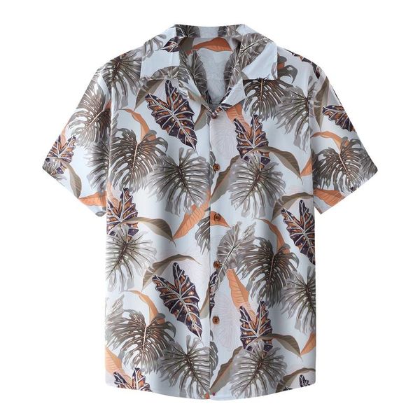 

men's casual shirts hawaiian shirt summer short sleeve for men slim fit turn-down collar harajuku male blouse chemise homme, White;black