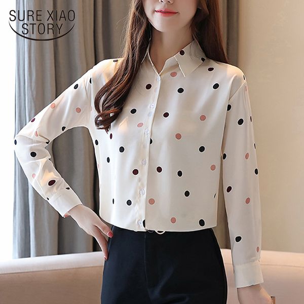 

casual office clothing autumn long sleeve chiffon blouses printing wave dot women and white blouse 5939 50 210417