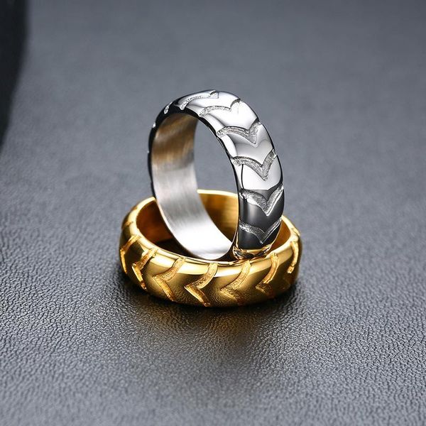 

cluster rings style titanium steel jewelry stainless tire pattern ring ins men the original creative design h1, Golden;silver