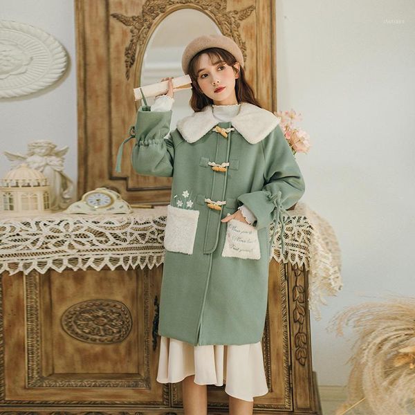 

lady lovely thick woolen overcoat for winter female academic style break women's wool & blends, Black