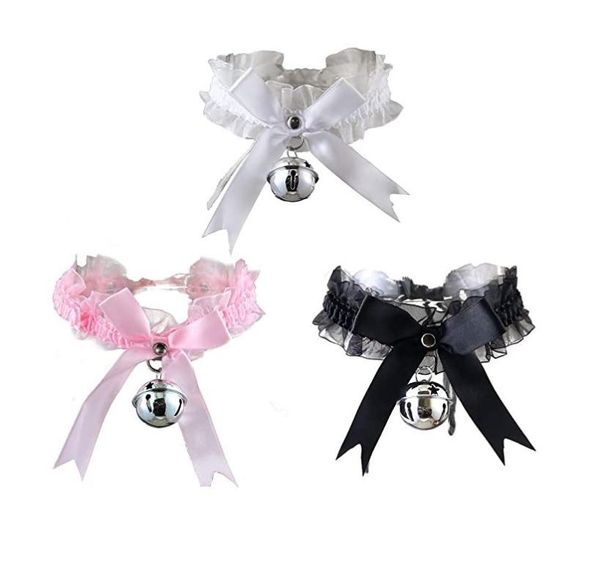 

chains adjustable lace choker with bell sweet cute gothic necklaces collar for women girls detachable cosplay party jewelry, Silver