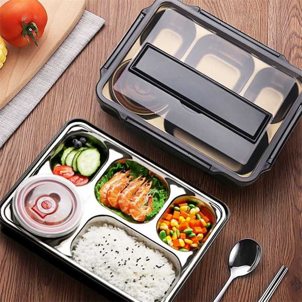 Recipiente de alimentos de aço inoxidável de almoço portátil japonês para crianças isoladas almoço lanche armazenamento de armazenamento à prova de vazamento Bento caixa 211108