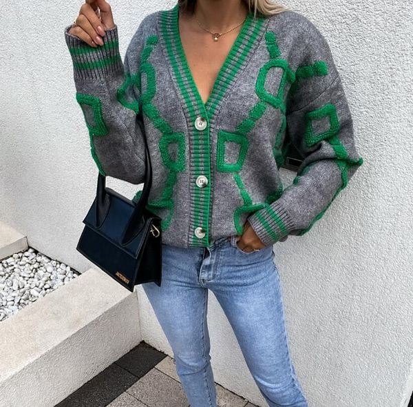 Marke Einfache Stil Pullover Strickjacke Hohe Qualität D Designer Buchstaben Stickerei V-ausschnitt Langarm Frauen Kleine Süße