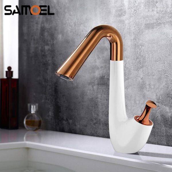 

luxury creative lmitation pipe design white and rose gold bathroom sink faucet rotating basin cold water mixer tap w3060 faucets1