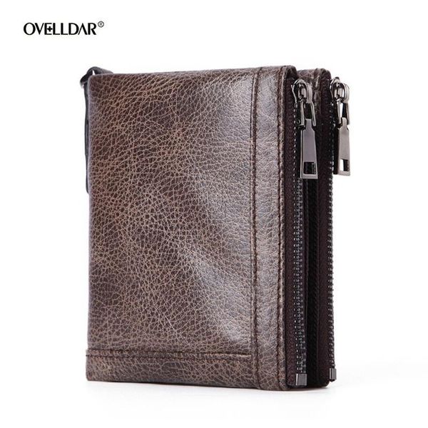 

business men's leather wallets retro style cowhide coin purse card bag document rfid anti-theft wallet, Red;black