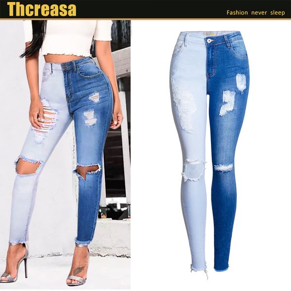 

jeans women's brim spring thin stretch couture matching pencil pants, Blue