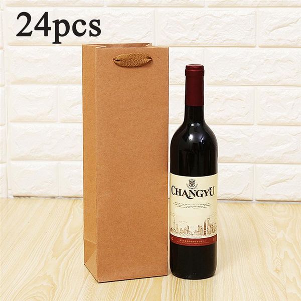 

24pcs kraft paper red wine hand bag drinks packing storage single-vessle bottle packaging bags gift wrap