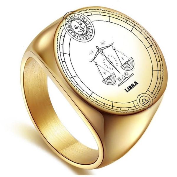 

wedding rings letapi 2021 fashion punk vintage gold color 316l stainless steel twelve constellations for men women birthday gifts, Slivery;golden