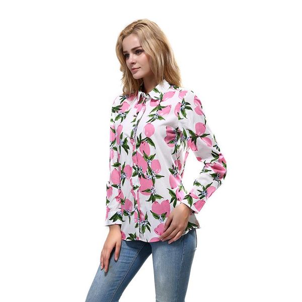 

women's blouses & shirts printed blouse long-sleeved cotton turn-down collar shirt bottom office lady print and, White