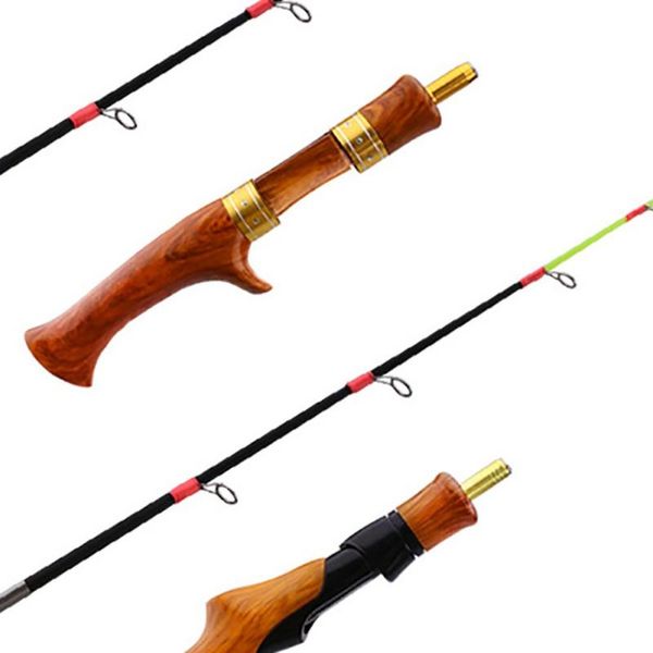 

boat fishing rods 62cm ice rod 2 sections shrimp winter short section imitation wooden handle children pole tackle