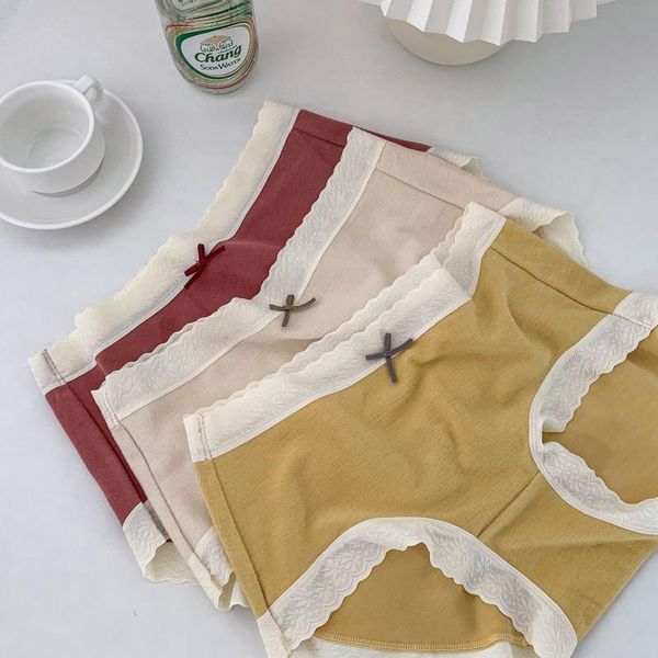 

women's panties winter brushed keep warm seamless women pure color lace mid-rise underwear briefs n803, Black;pink