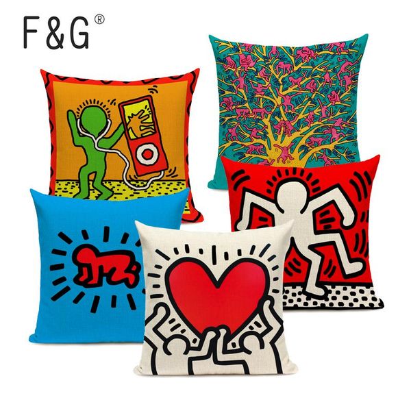 

cushion/decorative pillow art figures graffiti cushion cover colorful abstract decorative pillowcase square linen throw pillows