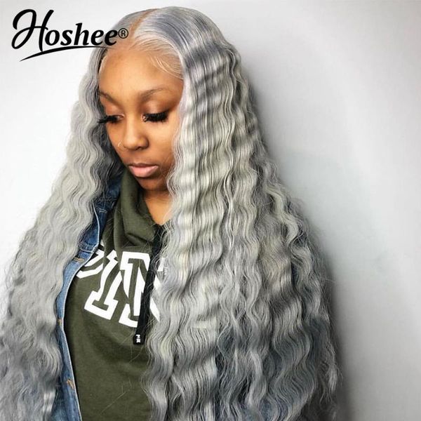 

curly lace front human hair wigs for black women brazilian remy pre plucked gray ombre colored 150%, Black;brown