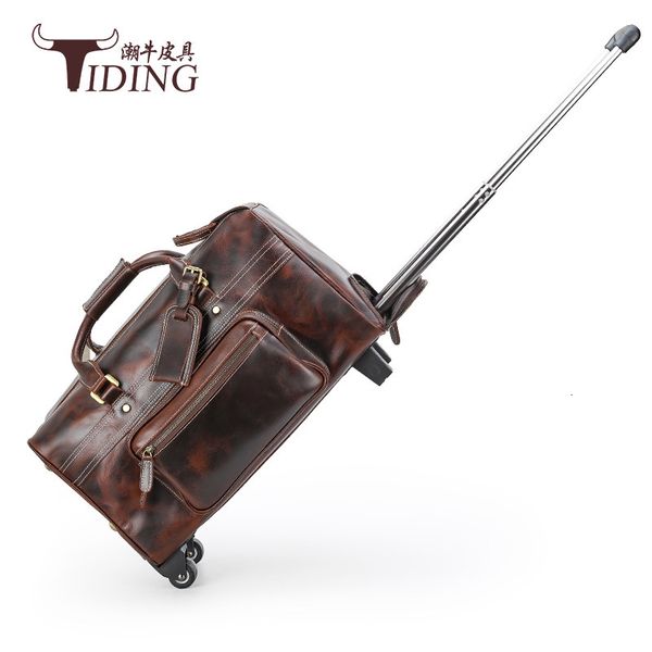 

leather travel bag men's large capacity trolley oily hand luggage