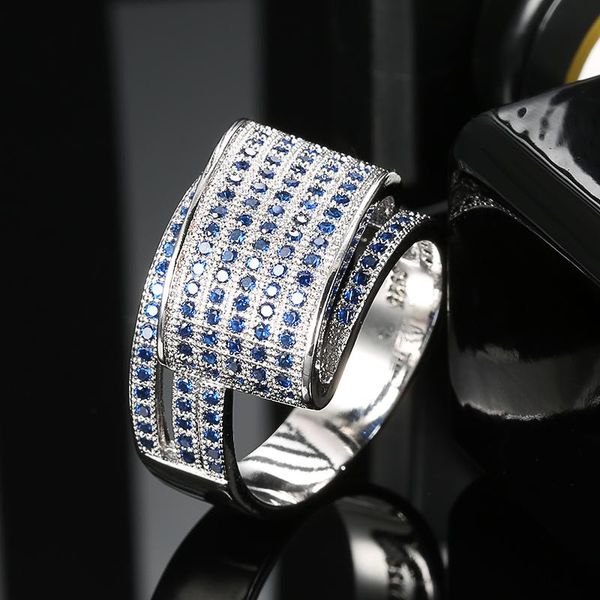 

cluster rings kinel jewelry fashion princess cut huge 2.6 ct blue zircon silver color engagement wedding party crystal gift, Golden;silver