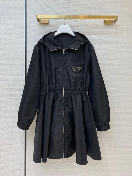 

women's wool & blends 2021 spring fall luxury design premium quality nylon hooded casual black windbreaker rain coat
