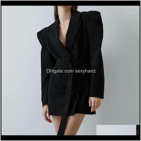 Ternos mulheres vestuário vestuário entrega 2021 mulheres de outono blazers sólidos e jaquetas Mid-Long Work escritório casaco lady cinto negócios feminino