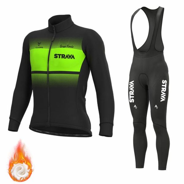 

racing sets strava winter fleece cycling jersey set long sleeve mtb bicycle clothes wear ropa ciclismo bike clothing, Black;blue