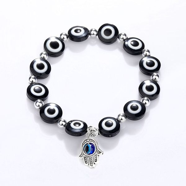 Moda Preto Azul Evil Eye Hamsa Mão Fatima Palm Fios de Contas Pulseiras para Mulheres Pulseira de contas estilo étnico Jóias feitas à mão