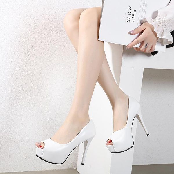 

sandals women's high heels fish mouth waterproof single shoes thick-soled stiletto nightclub, Black