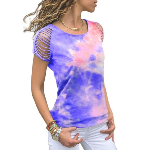 

women's t-shirt tie dye t shirts ripped short sleeve fashion loose women, White