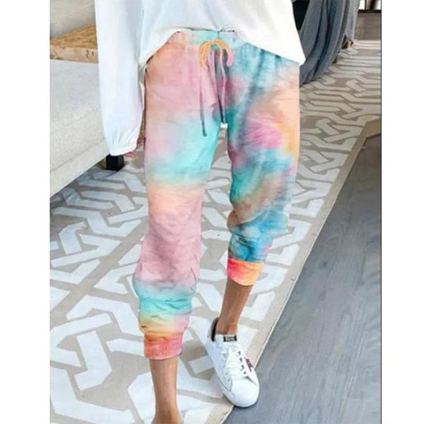 

women's pants & capris wepbel tie-dye printed high-waisted pencil summer women plus size feet casual capri-pants trousers, Black;white