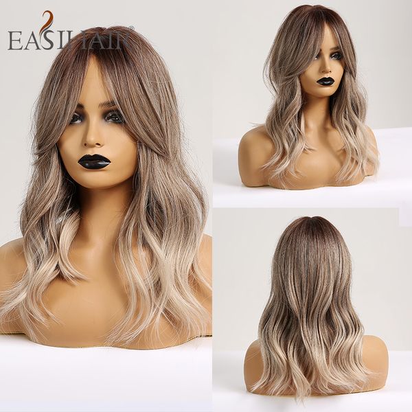 

medium grey ombre wigs with bangs synthetic wigs for women afro body wavy heat resistant party cosplay wigs, Black