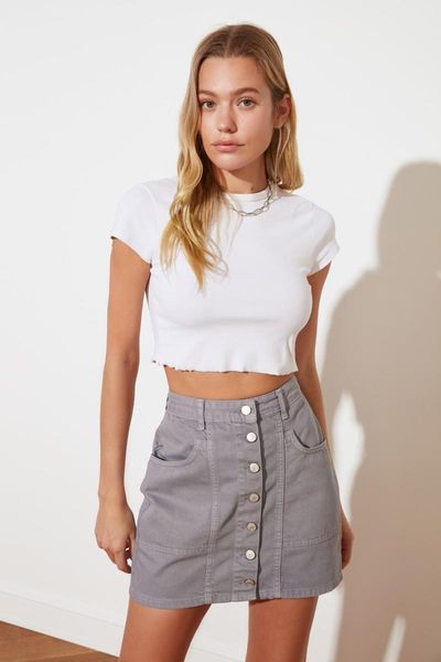 

skirts trendyol front button mini denim skirt twoss21et0478, Black