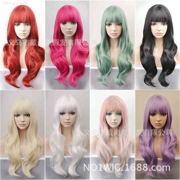 

animation cosplay hair women's long curly multi color popular wig, Black