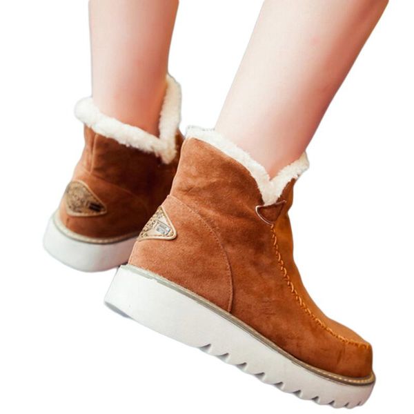 

boots big size 34-43 winter snow women ankle 2021 round toe platform shoes with fur woman, Black